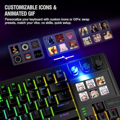 VSDINSIDE K1 Pro Macro Keyboard, Wired Only Full-Key Programmable On-Board Keypad, Custom Gaming Streaming Mechanical Keyboards with Screen & Knob, Gasket, RGB Backlit, Hot Swappable Shortcut Pad - Thumbnail 3
