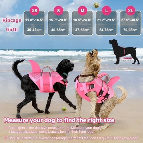 Dogcheer Dog Life Jacket Shark, Neoprene Harness Dog Life Vest with Lift Handle, Reflective Adjustable Pet Swim Float Vest for Small Medium Large Dogs - Pink Scales, M - Thumbnail 4