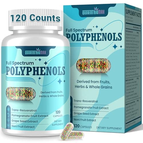 (120 Count) Polyphenols Supplement 1500mg – Over 20 Fruit, Herbal & Cereal Full Spectrum Polyphenol Complex with Resveratrol, Grape Seed & Green Tea – Tri-Color MicroBeadlets – Powerful Antioxidant - Image 1