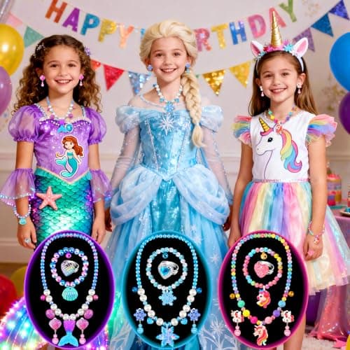 Jewelry Toys-for-Girls,Toddler Girl Toys Age 6-8,Kids Play Jewelry Princess Toy for 3 4 5 6 7 Year Old Girls Dress Up,Unicorn Mermaid Frozen Necklaces Rings Earrings for Christmas Birthday Gifts - Thumbnail 2