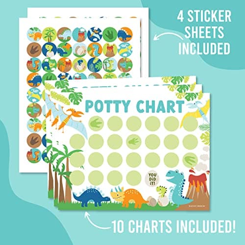 Hadley Designs Potty Training Chart for Toddlers Boys -10 Sticker Potty Chart for Toddlers Boys, 8.5x11" Potty Training Sticker Charts for Toilet Success, Dinosaur Toddler Reward Chart for Kids - Thumbnail 4