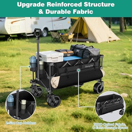 SUNNYFEEL 300L Wagon Cart Foldable - 550LBS Heavy Duty Collapsible Wagon with Big All-Terrain Wheels, Utility Folding Cart for Camping, Grocery, Shopping, Beach, Outdoor Activities, Black - Thumbnail 6