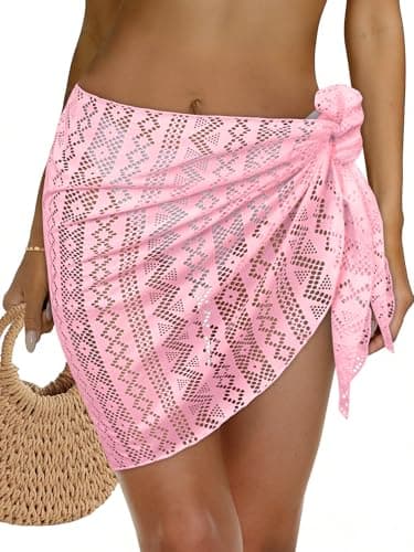 Womens Beach Sarong Wraps Lace Bikini Swimsuit Coverup Summer Hollow Out Bathing Suit Cover Up Casual Swimwear 2026 (Pink) - Image 1