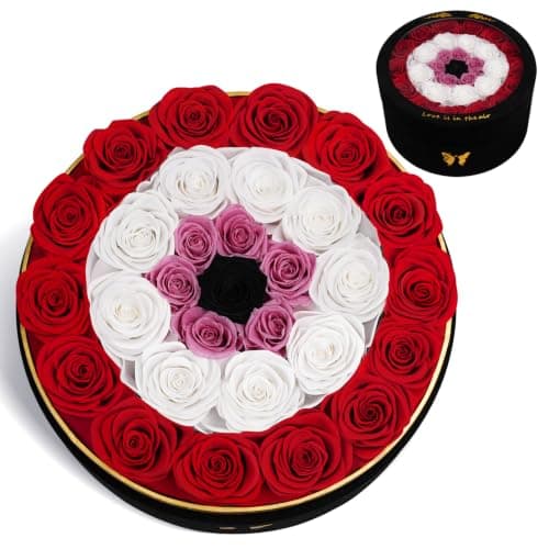 Eluvian Preserved Rose Box Evil Eye 30 Forever Flowers Gift for Anniversary Valentine's for Her Women Real Flowers Long-Lasting Eternal Rose Gift for Proposal Wedding Birthday-Red