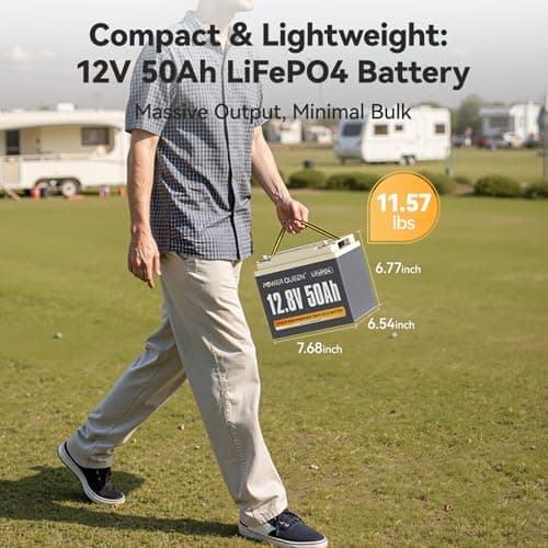 Power Queen 12V 50Ah Trolling Motor LiFePO4 Lithium Battery, Max. 15000 Deep Cycle Battery, 11.57lbs Ultra-Light for RV Camping, Marine, Fish Finder, Kayak - Thumbnail 2