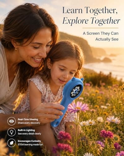 Outdoor Exploration Microscope for Kids, 500X Portable Digital Microscope with 2" IPS Screen, Summer Camping Travel STEM Toy Age 5-12 (Blue) - Thumbnail 6