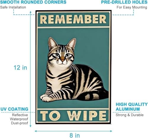 Carastora Funny Bathroom Metal Tin Sign – Vintage "Remember to Wipe" Wall Decor for Restroom, Toilet, or Powder Room – 8x12 Inch Retro Bathroom Humor Sign - Thumbnail 6