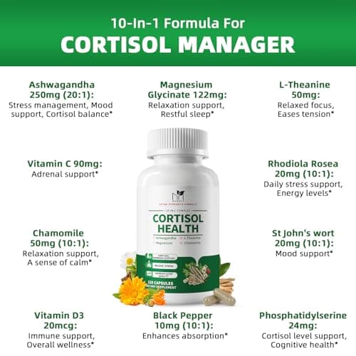 MABEFY Cortisol Supplements for Women/Men - 10 in 1 Cortisol Manager Reducer Lower Detox Balance with Magnesium, Ashwagandha, L-Theanine for Stress, Sleep, Calm, Mood Support - 60 Capsules for 30 Days - Thumbnail 2