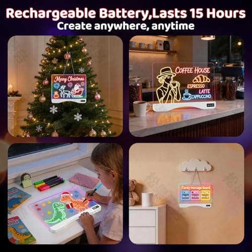 LED Drawing Board for Kids - 17" Flicker-Free Glow Doodle Drawing Pad with 11-Color Light Modes, Soft Light Dry Erase Note Board with Stand,12 Markers, Gifts for Kids (1 PCS White-Arch) - Thumbnail 6