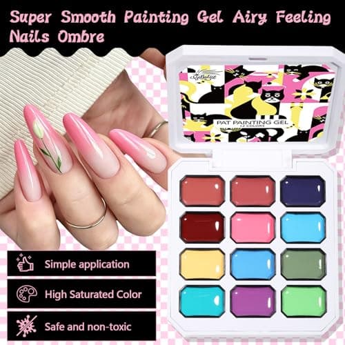 GELLAKTIK 12 Color Patting Nail Gel Polish Kit, Ombre Painting Gel Palette with Brush & Silicone Patting Pen & Nail Art Stickers - UV/LED Curing for Gradient Nails, Beginner Friendly DIY Manicure Set - Thumbnail 4