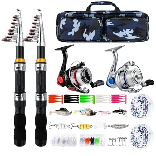 Telescopic Fishing Rod Reel Combo 2PCS 6.89FT Collapsible Fishing Pole Spinning Reel Lures Accessories with Fishing Bag Portable Fishing Rod Kit for Saltwater Freshwater Travel Fishermen Gift - Image 1