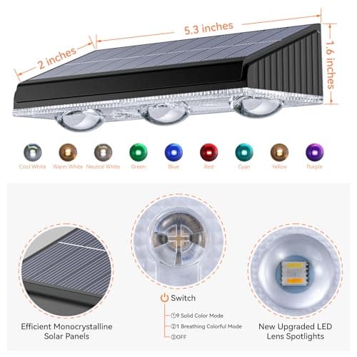 BONLION Solar Fence Lights Outdoor 10 Pack, Upgraded Brightness 3X LED Lens Fence Lights Solar Powered, 9 Fixed Colors & RGB Lights,IP65 Waterproof Solar Lights for Outside Backyard/Railing/Step/Patio - Thumbnail 6