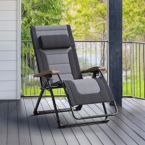 PURPLE LEAF Oversized Outdoor Reclining Chair Patio Zero Gravity Chaise Lounge Folding Chair with Quilted Cushion Adjustable Headrest for Lawn Camping Beach Pool Black and Grey - Thumbnail 3