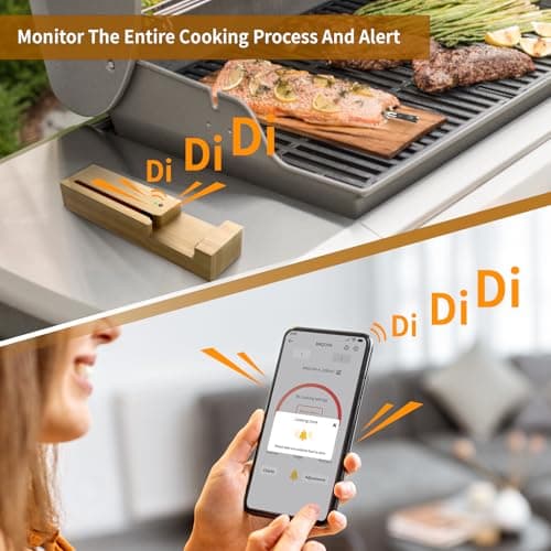 BBQOVN Smart Wireless Meat Thermometer Zero Wire with APP Remote Bluetooth Meat Thermometer, Food Thermometer for Remote Monitoring of BBQ Grill, Oven,Smoker,Pan (1, Black, Small) - Thumbnail 4
