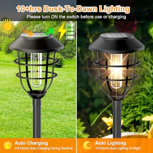 Bright Solar Lights Outdoor, Metal Solar Pathway Lights Outdoor IP65 Waterproof 6 Pack Solar Garden Lights with Auto On Off for Yard, Patio, Walkway, Driveway and Landscape Decoration,Warm White - Thumbnail 2
