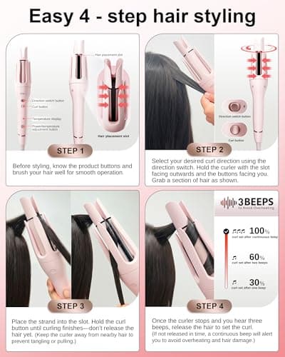 NOVUS Curling Iron Hair Crimper Waver - 1.4 Inch Rovy Wave Curling Iron with Anti-Scald Hair Crimper, Ionic Deep Waver Hair Curler Tool with Ceramic 2 Barrel for Women, 30 Min Auto Shut Off - Thumbnail 6