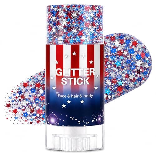 4th of July Glitter Stick, Red White and Blue Decorations, Star Sparkling Hair Face Glitter 4th of July Outfits Women Kids,250th Anniversary Independence Day Decorations, Fourth of July Accessories