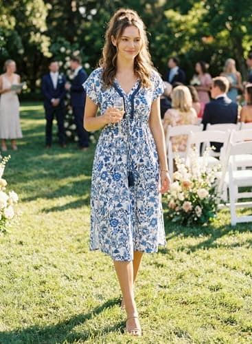 Dokotoo Boho Summer Dresses for Women Floral Sundress for Women Drawstring Waist Daily Lightweight Summer Midi Dress Flowy Wedding Guest Dress Casual Vacation Outfits Resort Wear Blue XL - Thumbnail 4