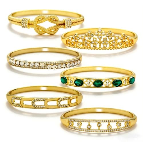 6 Pack 18K Gold Plated Bangles Bracelet Set for Women, Dainty Vintage Trendy Fashion Jewelry, Ideal Gift for Birthday Christmas Valentine's Day Mother's Day for Girlfriend Wife Mom Sister - Image 1