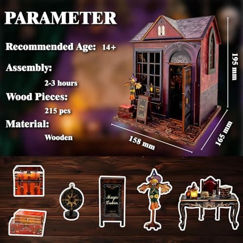 Joibabe Magic Cabin Miniature Dollhouse with LED Lights, Vintage Furniture & Decor – Handcrafted Fantasy Shop Display for Home Decor, Collectibles & Gifts - Thumbnail 5