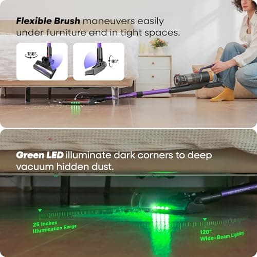 UNINELL HOME UV2 Cordless Vacuum Cleaner, 48000Pa/550W Vacuum Cleaners for Home, Lightweight Stick Vacuum with 65Mins Runtime, Self-Standing&Wall Mount Charging, Tangle-Resistant Vacuum for Pet Hair - Thumbnail 6