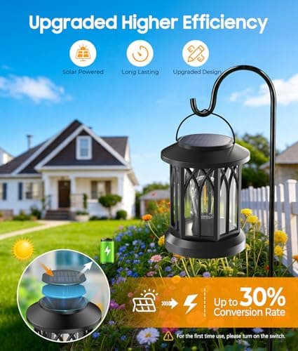 TuyLuxe Solar Lantern Outdoor Lights with Wall Mount Kit, 2 Pack Upgraded Solar Lanterns Outdoor Waterproof, Hanging Solar Lights for Outside Decorative Yard Patio Path Porch Garden Decor - Thumbnail 2