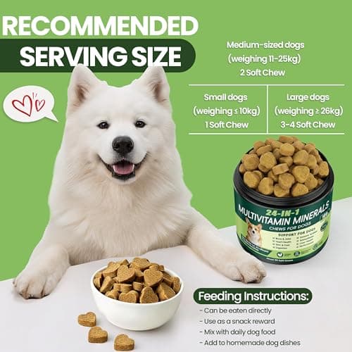 24-in-1 Dog Vitamins and Supplements, Dog Multivitamin Chewable with Chondroitin Probiotics Omega-3 Glucosamine for Dogs Skin Coat Hip and Joint Heart Gut Liver Brain Eye Immune Support, 90 Chews - Thumbnail 6