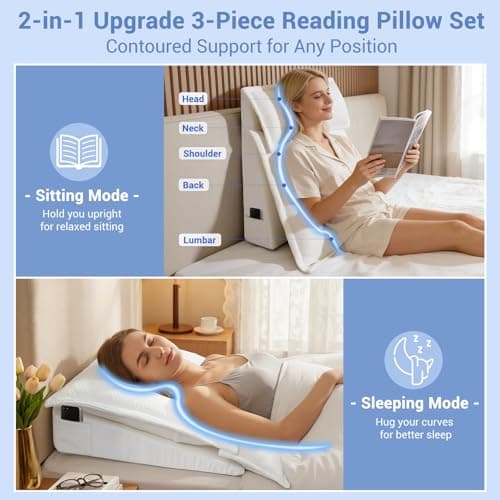 3PCS Bed Wedge Pillow Set for Sleeping, 10" Adjustable Triangle Pillow Wedges for Acid Reflux, Snoring, Back Pain Relief, After Surgery, Reading Pillow for Sitting in Bed Adult with Washable Cover - Thumbnail 3