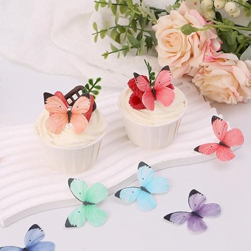 50Pcs Edible Butterflies for Cake Decorating Small Pastel Colorful Butterfly Cake and Cupcake Toppers Wafer Paper butterfly Decorations for Wedding Baby shower Birthday Cake Topper (Mixed Colors) - Thumbnail 6