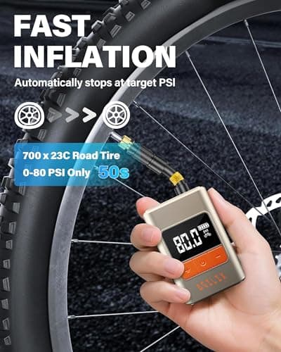 AGILIX Tiny Pump Mini Bike Tire Pump with Gauge, 120PSI Portable Electric Bicycle Air Pump, Auto Stop, Type-C Rechargeable Battery with Presta and Schrader Valves - Thumbnail 2