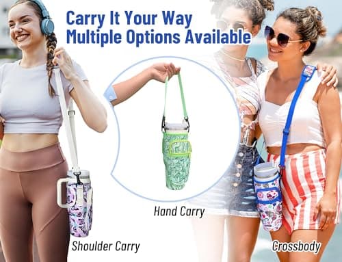 DLOCCOLD Water Bottle Carrier Bag with Phone Pocket for 40 oz Tumbler, Water Bottle Holder with Adjustable Shoulder & Handheld Strap, Carrier Sling Bag for Water Bottle Walking Camping Travelling - Thumbnail 6