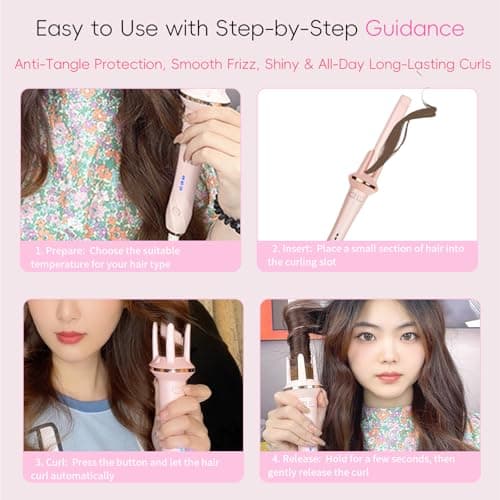 Automatic Curling Iron, 1 Inch 2-Way Auto Rotating Hair Curler for Long Thick Hair, Fast Heating Ceramic Curling Wand with 3 Heat Settings, Anti-Scald, Beginner Friendly, 60 Mins Auto Shut-Off - Thumbnail 6