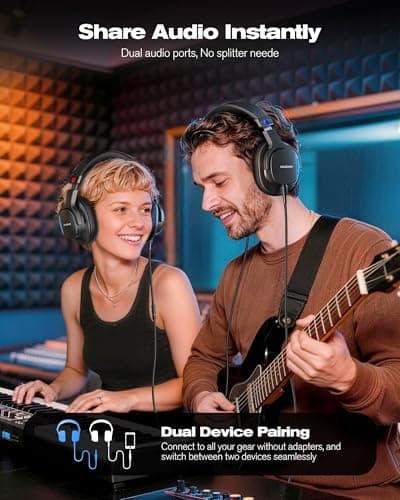 NUBWO Studio Headphones Wired, Hi-Res Over Ear Headphones with 3.5/6.35mm Detachable Jack, 180° Flip Earpads, 45mm Drivers Professional Monitor Headsets for Mixing, DJ, Recording, Guitar, Piano-HD01 - Thumbnail 4