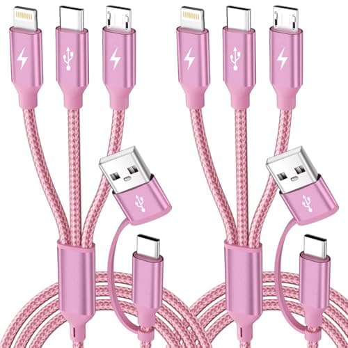 MPATIBY 6 in 1 Multi Charging Cable for Multiple Devices, Travel Cruise Essentials, Car Charger USBA/USB C Cable Phone Charger Cord for iPhone17-12, Galaxy S26/Android/iPad and More (2Packs, 5FT) - Image 1