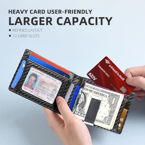 Zitahli Money Clip Wallets for Men,Slim Bifold Wallet 10-12 Cards, Mens Leather Wallet with ID Window,RFID Blocking Thin Minimalist Credit Card Holder,Gifts for Him - Thumbnail 2