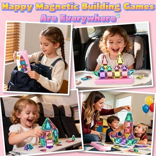 ORZbb Mini Magnetic Tiles Toddler Travel Essentials Set with Case, Magnetic Blocks Building Montessori Educational Learning Sensory Preschool Toys for 3+ Year Old Boys Girls Birthday Gifts - Thumbnail 6