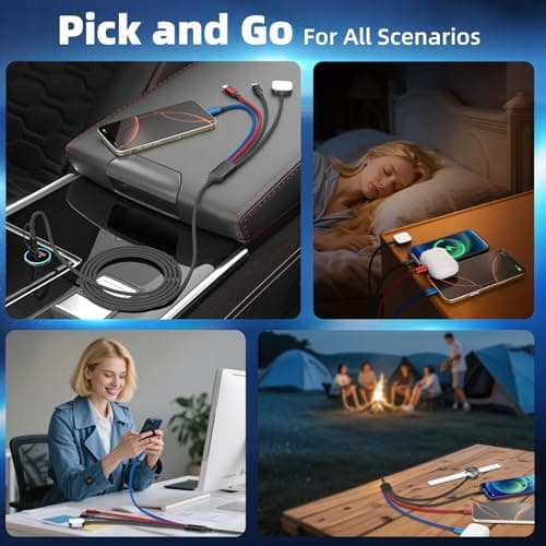 Dual Type-C Port 4 in 2 Multi Charging Cable for iWatch Charger/iPhone17/IP, Cruise Travel Essentials 2026, USBA/USBC Cable for iWatch Ultra/SE/11-2, iPhone17-8, Pad, GalaxyS26, Car Charger- 2Pcs 5FT - Thumbnail 4
