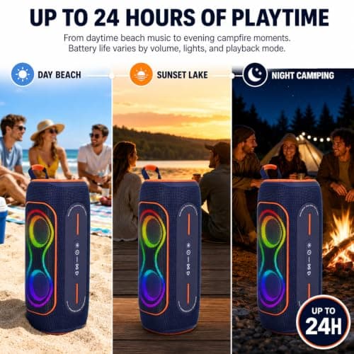 Musibaby 80W Bluetooth Speaker, Loud Portable Wireless Speaker with Deep Bass, Waterproof Outdoor Speaker with RGB Lights for Camping, Beach & Party, 24H Playtime, BT5.3, Dual Pairing - Thumbnail 4