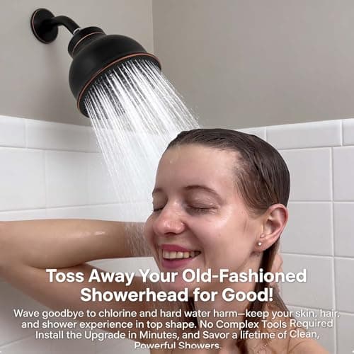 SonTiy Filtered Shower Head, All Metal Shower Filter Head For Hard Water Removes Chlorine, Improve Hair Skin, Adjustable High Pressure Water Softener Showerhead, 6 Inch, Oil Rubbed Bronze - Thumbnail 2