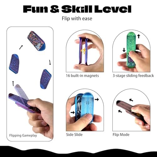 4 PCS OG KickFlips Flipping Fidget Toy for Adults,Magnetik Fingerboard,Skateboard Slider Fidget,with Storage Crat Portable Toy - Thumbnail 3