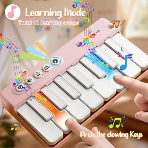 Mini Pocket Piano for Kids - Portable 15-Key Keyboard with Rainbow Lights, Toddlers Musical Instrument Learning Toys Birthday Gift for Ages 2-4 2-6 Boys & Girls (Pink) - Thumbnail 4