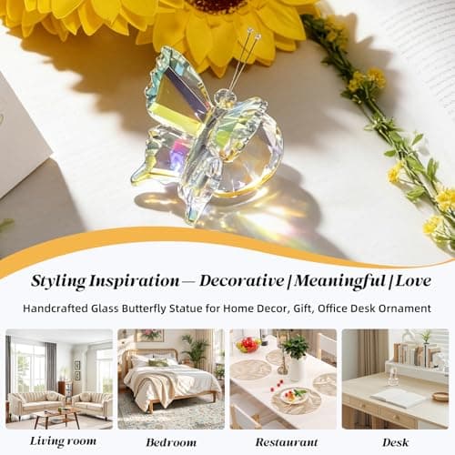 MysticGlitz Iridescent Crystal Butterfly Figurine - Hand-Cut Faceted Glass Butterfly Decor, Rainbow Maker Sculpture for Home Office Desk, Unique Butterfly Gifts for Women Mom Birthday Mother's Day - Thumbnail 6