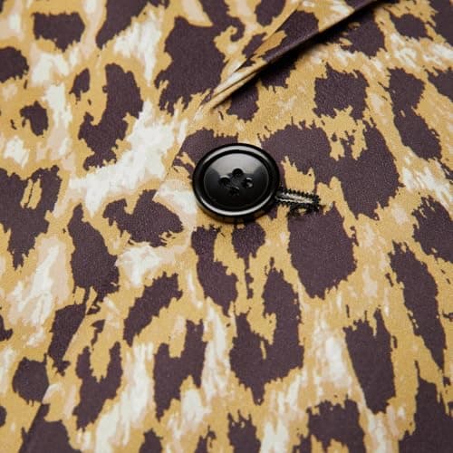 Mens 2 Piece Suit, Floral Notch Lapel, One Button Slim Fit, Dinner Party Jacket Pants Set (US, Alpha, Large, Regular, Regular, Leopard Print) - Thumbnail 4