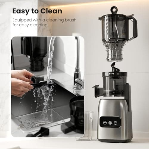 Kismile Cold Press Juicer, 5.6" Wide Feed Chute Juicer Machine, 300W Slow Masticating Juicer with High Juice Yield, Easy to Clean, for Whole Fruits and Vegetables, Celery Juicer, BPA-Free - Thumbnail 6