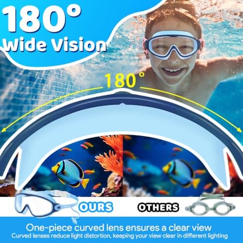Kids Swim Goggles for 3-15, Kids Goggles with Earplugs& Nose Clip Wide View - Thumbnail 4