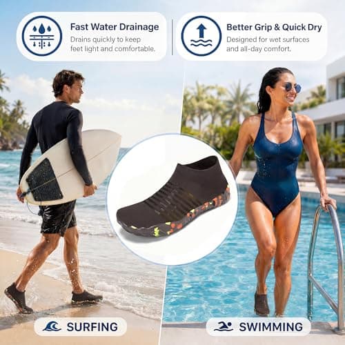 GEMYSE Water Shoes for Women Men Barefoot Lightweight Quick-Dry Aqua Socks Non-Slip Beach Pool Swim Footwear with Holes(Coffee,women9/men8) - Thumbnail 6