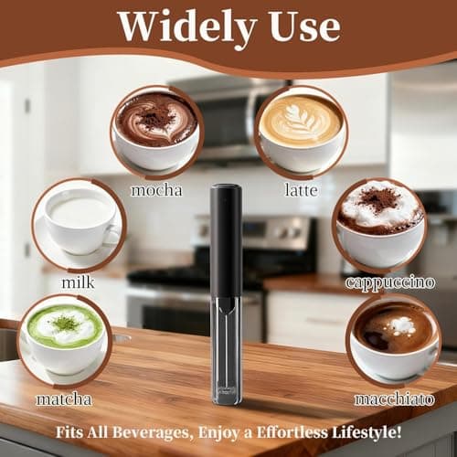 LSLCQW Milk Frother Handheld Electric Foam Maker, Drink Mixer with Stainless Steel Whisk for Cappuccino, Bulletproof Coffee, Latte, Battery Operated (Deep black) - Thumbnail 5
