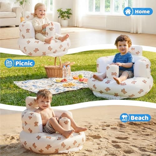 UNEEDE Inflatable Baby Seat for 3 Months & Up, Infant Floor Chair for Sitting Up with Built in Air Pump, Lightweight Travel Baby Seat for Home, Camping, Beach & Outdoor - Thumbnail 4
