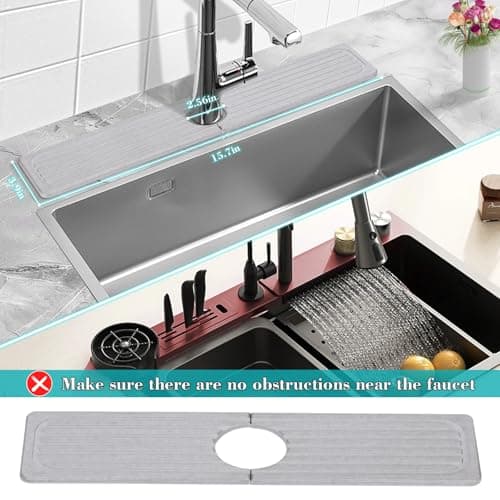 Stone Faucet Mat for Kitchen Sink, 15.7" Diatomite Drying Stone Kitchen Sink Mat Super Absorbent, Stone Kitchen Sink Splash Guard, Sink Stone Quick Dry Around Faucet for Kitchen Bathroom Counter - Thumbnail 5