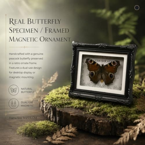 1Pcs Real Butterfly Framed Handmade, Taxidermy Butterfly Shadow Box Collection, Framed Butterfly Taxidermy for Oddities and Curiosities Gifts Tabletop Ornaments (#06-butterfly Specimen+photo Frame) - Thumbnail 3